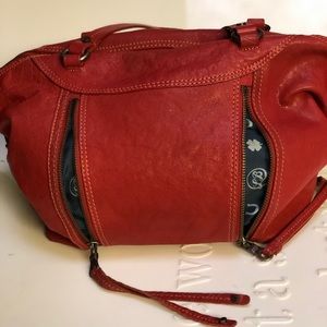 LUCKY BRAND Red Leather Whipstitch Shoulder Bag